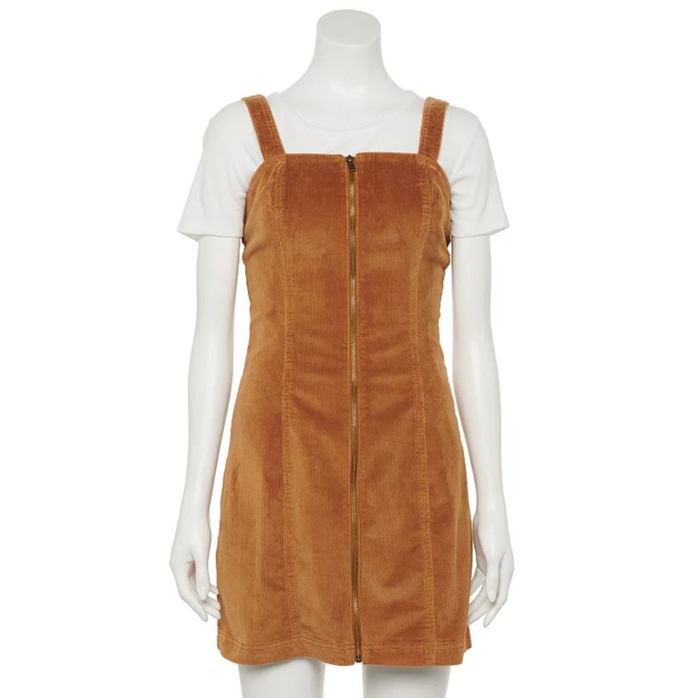 SO Womens/Junior Cashew Corduroy Zipper Front Pinafore Dress/Small/NWT